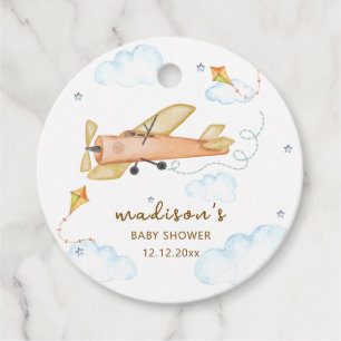 Watercolor Vintage Aviator Airplane Baby Shower Favour Tags