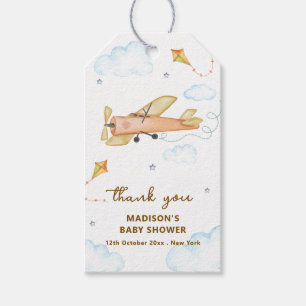 Watercolor Vintage Aviator Airplane Baby Shower  Gift Tags