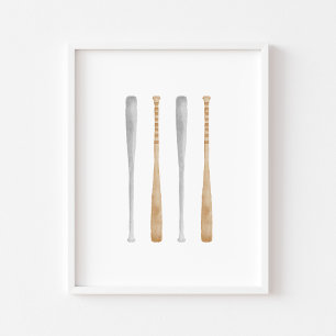 watercolor vintage baseball bat poster