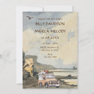 Watercolor vintage beach andventure wedding  invitation