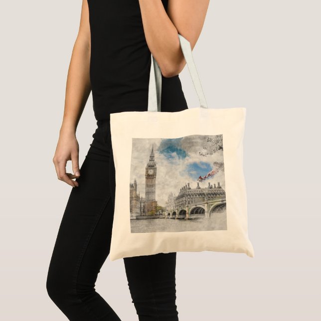 Watercolor Vintage Big Ben London – Retro British  Tote Bag (Front (Product))