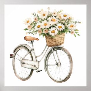 Watercolor Vintage Bike with Daisies Poster