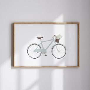 Watercolor vintage blue bike poster