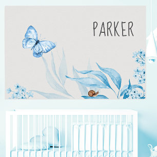 Watercolor Vintage Blue Floral Baby Nursery Poster
