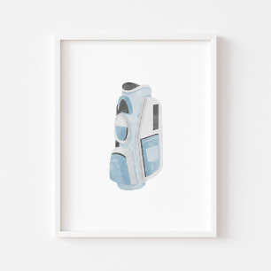 Watercolor vintage blue golf club bag poster