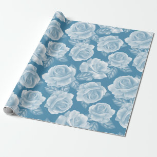 Watercolor Vintage Blue Roses Elegant Floral Wrapping Paper