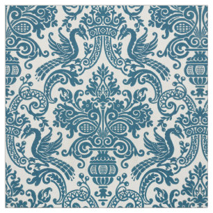 Watercolor Vintage Blue & White Floral Pattern Fabric