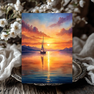 Watercolor vintage boat in the sea sunrise tissue paper