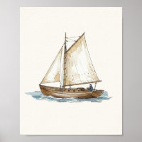 Watercolor Vintage Boat Nautical