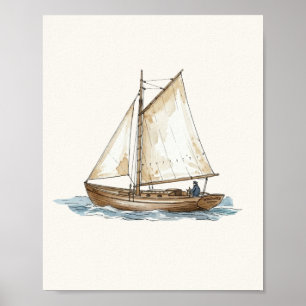 Watercolor Vintage Boat Nautical Poster
