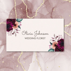 Watercolor Vintage Boho Purple Flower Business Card