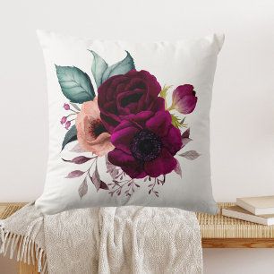 Watercolor Vintage Boho Purple Flowers Floral Cushion