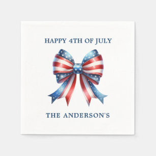 Watercolor vintage bow USA flag 4th of July Napkin