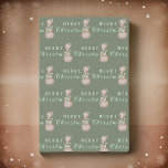 Watercolor Vintage Candy Snowman Christmas<br><div class="desc">A hand-painted watercolor charming vintage candy snowman on stylish Christmas tissue paper in soft sage</div>
