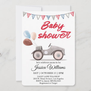 Watercolor Vintage Car Baby Shower Invitation