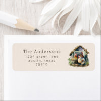 watercolor vintage chicken coop return address lab