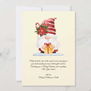 Watercolor Vintage Christmas Gnome with Gift Holiday Card