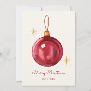 Watercolor Vintage christmas red ball Holiday Card
