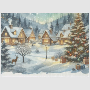 Watercolor Vintage Christmas Town Tissue Paper