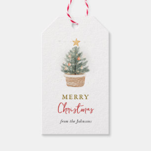 Watercolor Vintage Christmas tree  Gift Tags