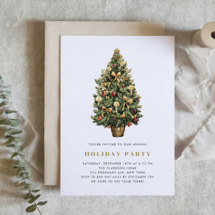 Watercolor Vintage Christmas Tree Holiday Party Invitation