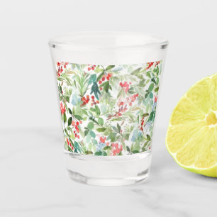 Watercolor Vintage Christmas Tree Shot Glass
