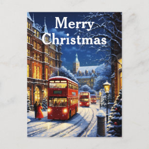 Watercolor Vintage Christmas Winter Village Scene Holiday Postcard
