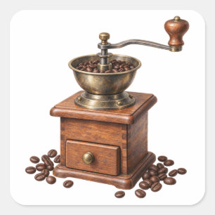 Watercolor Vintage Coffee Grinder Square Sticker