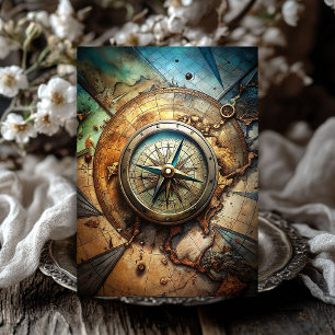 Watercolor vintage compass retro map nautical tissue paper