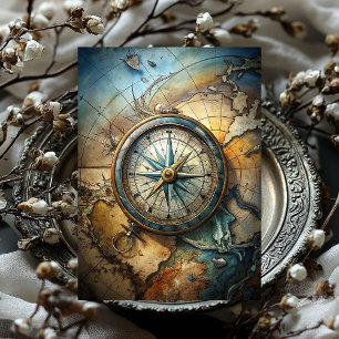 Watercolor vintage compass retro map nautical tissue paper