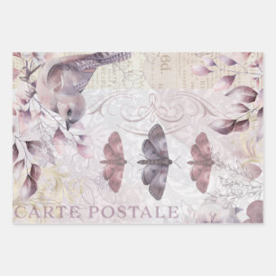 Watercolor Vintage Ephemera Decoupage Wrapping Paper Sheet