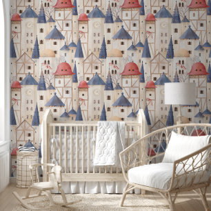 Watercolor Vintage Fairytale Castle Kid's Fantasy Wallpaper