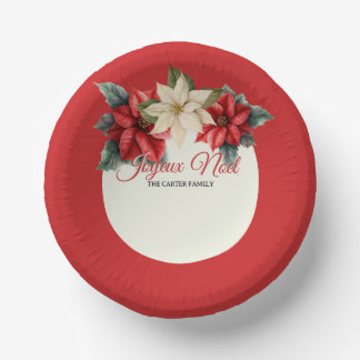 Watercolor Vintage Floral Red Poinsettia Christmas Paper Plate