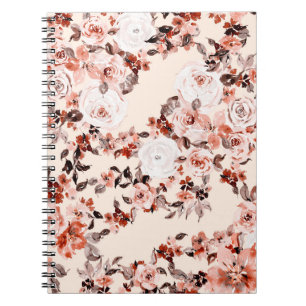Watercolor vintage floral seamless pattern, brown notebook