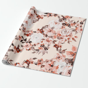 Watercolor vintage floral seamless pattern, brown wrapping paper