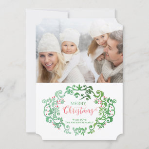 Watercolor Vintage Flourish Christmas Collection Holiday Card