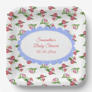 Watercolor vintage Flowers Baby Shower  Paper Plate