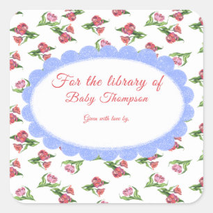 Watercolor vintage Flowers For the library of Square Sticker