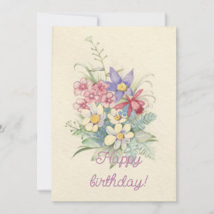 Watercolor vintage flowers holiday card