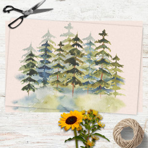 Watercolor Vintage Foggy Green Pine Forest Tissue Paper