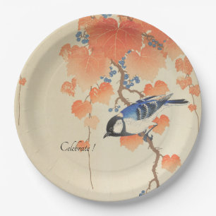 Watercolor Vintage Japanese Print With Bird Paper Plate