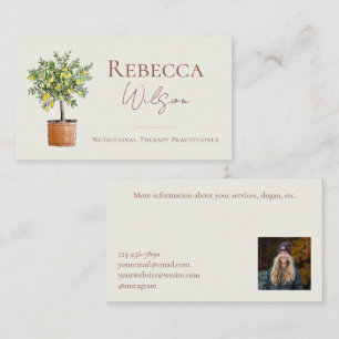 Watercolor Vintage Lemon Tree with Photo Business Card