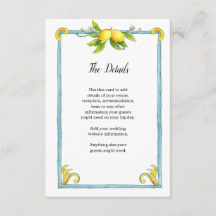 Watercolor vintage Lemons Wedding Enclosure Card