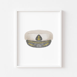 Watercolor vintage marine captain hat poster 