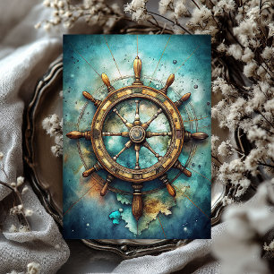 Watercolor vintage maritime ship's rudder tissue paper