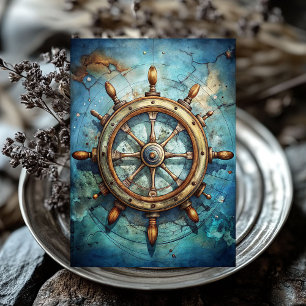 Watercolor vintage maritime ship's rudder tissue paper