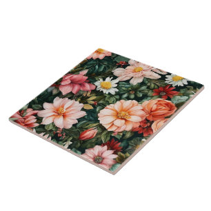 Watercolor Vintage Modern Floral Collection Tile