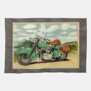 Watercolor Vintage Motorcycle Tea Towel
