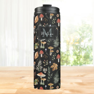 Watercolor Vintage Mushroom Fern Botanical Pattern Thermal Tumbler