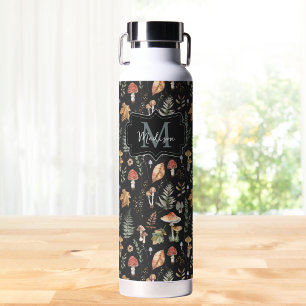 Watercolor Vintage Mushroom Fern Botanical Pattern Water Bottle